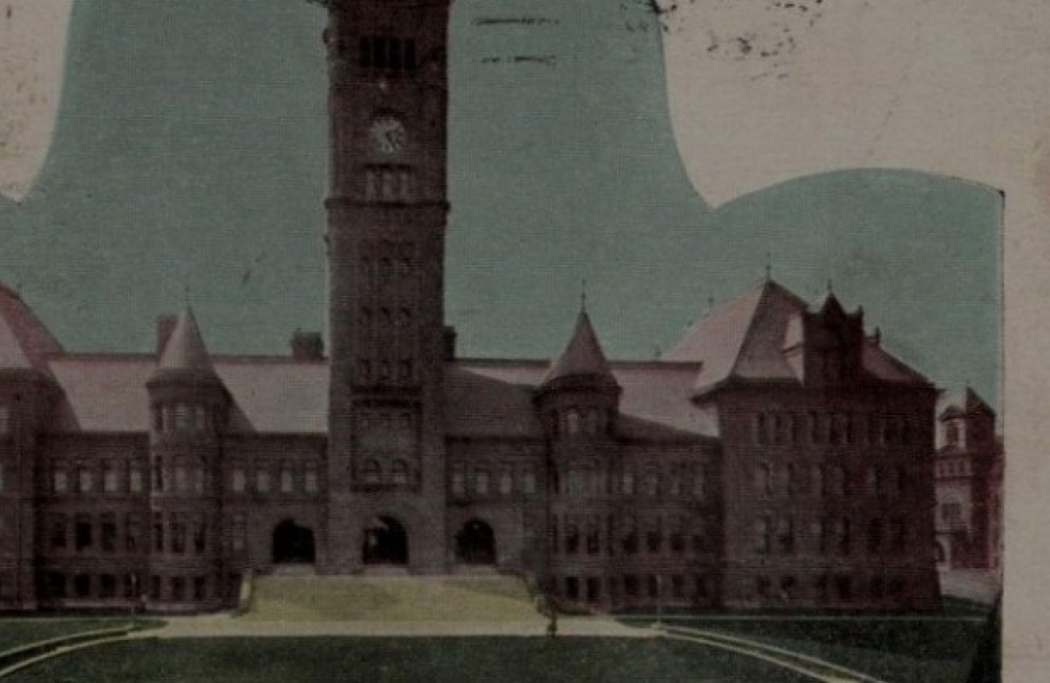 Vintage postcard artwork of Duluth Central High School